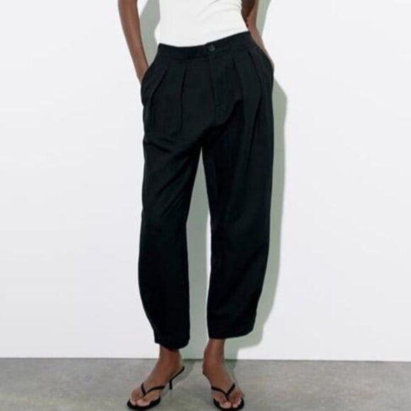 Zara Carrot Fit Linen Blend Trousers Pants Black Size XS NWT